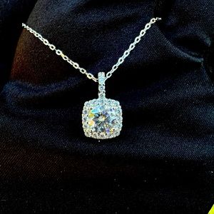 New Moissanite 10H10A Pendant Necklace 1CT,18K White Gold Plated Sterling Silver